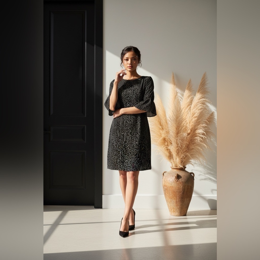 Ralph Lauren Black and White Polka Dot Long Sleeve Dress